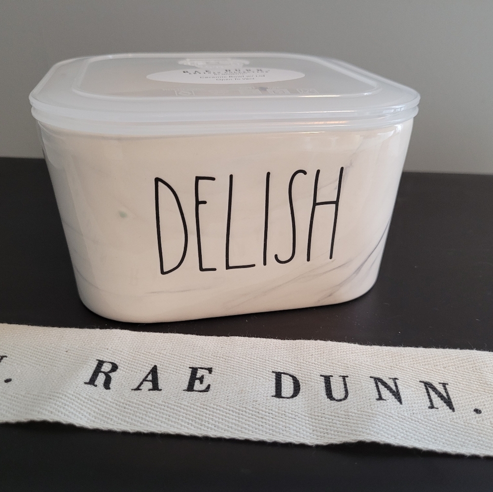 Rae Dunn Marbled Ceramic Covered Dish Food Storage DELISH   NEW